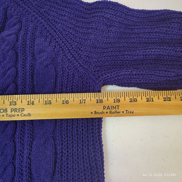 J. Jill Chenille Sweater Womens Small Purple Cable Knit Pullover Fisherman Style - Picture 6 of 9